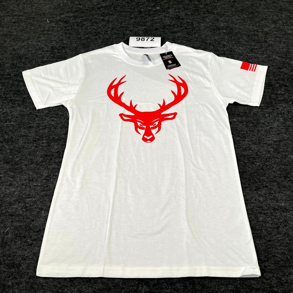 Bucked Up T Shirt Mens Small White Graphic Logo Cotton Stretch Crew Neck Casual